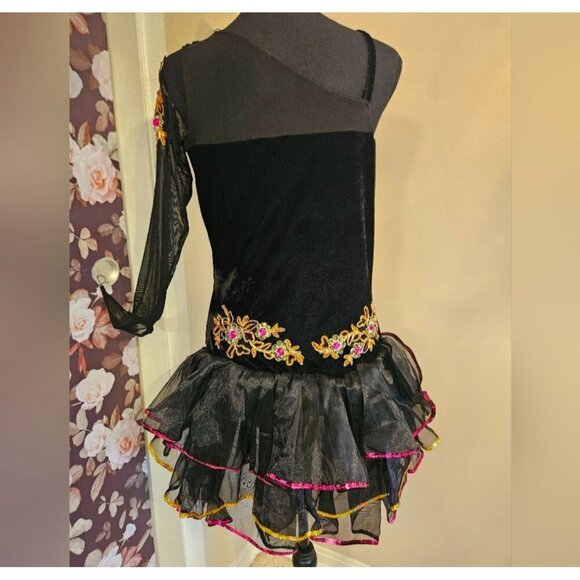 Art Stone Competitor Floral Stone Design Costume Dress Black Color Sz Meduim - Picture 6 of 11